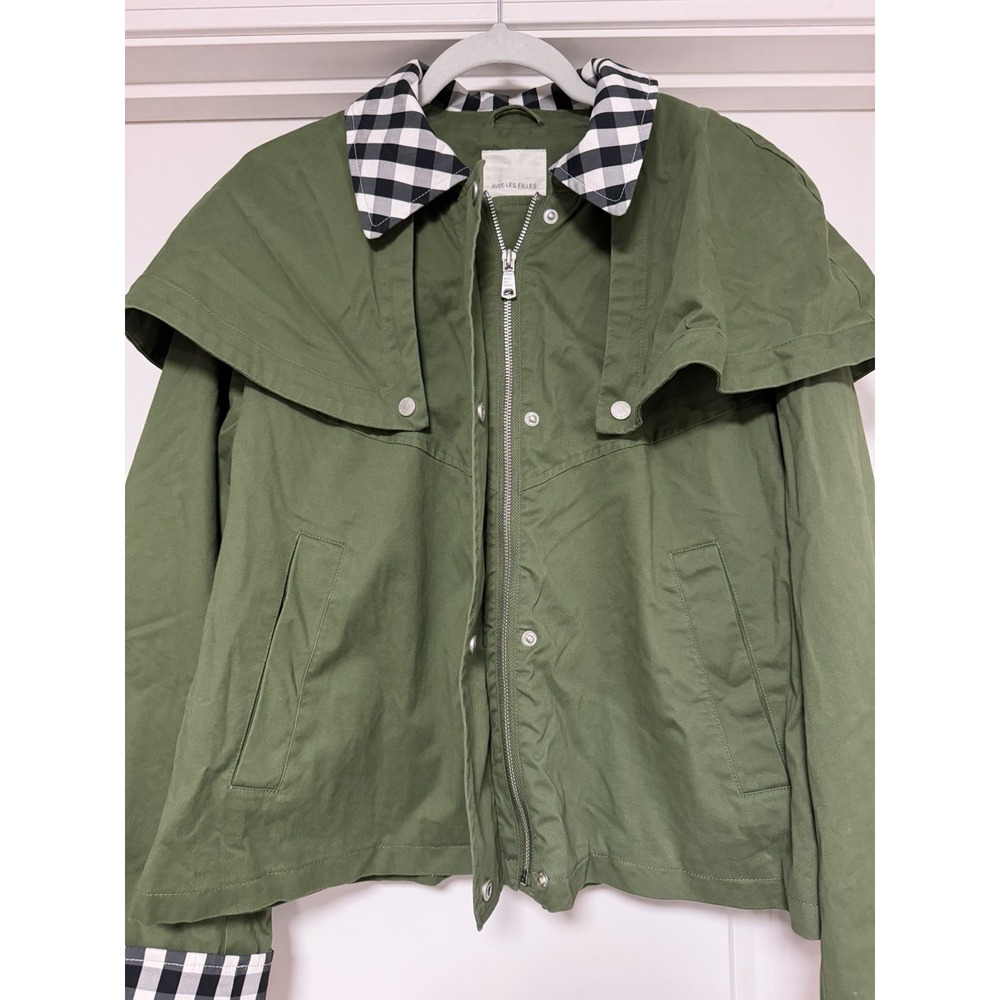 Anthropologie Avec Les Filles Gingham Trim Cape Jacket Size L NWT - Picture 3 of 10
